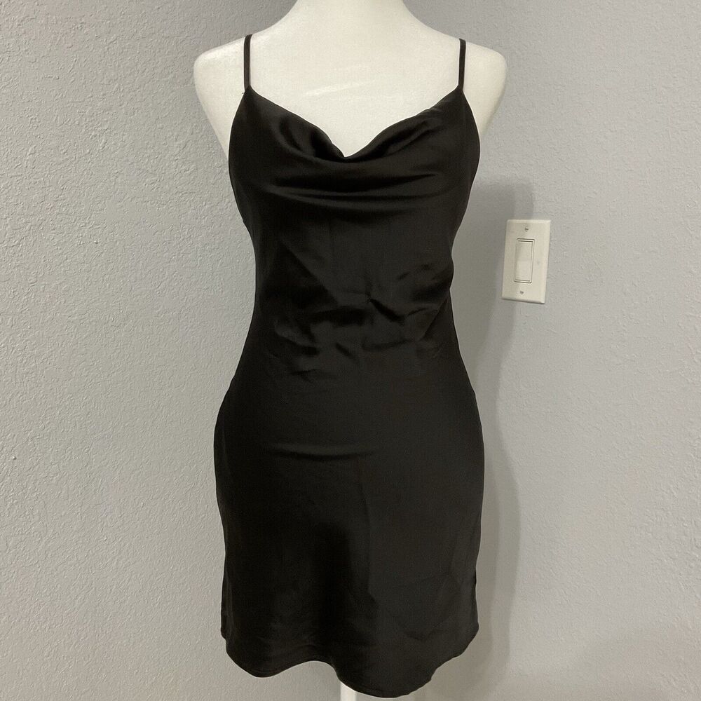 Urban Outfitters Mini Silk Slip Cowl Neck Black Dress Size XS